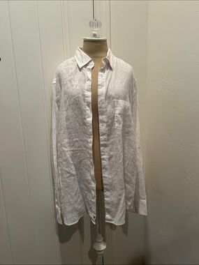 Caribbean Joe Classic White Linen Button-Up Shirt
